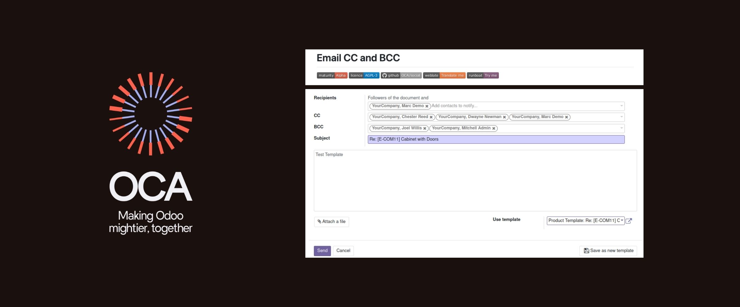 OCA module: Email CC and BCC