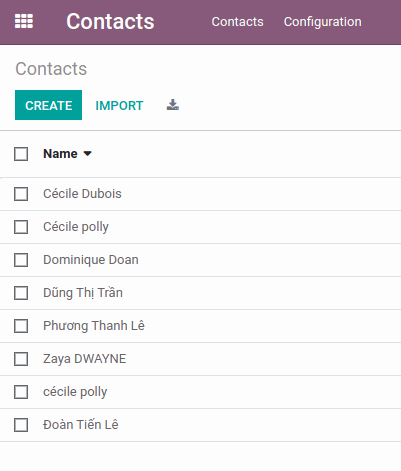 Contacts list Contacts list